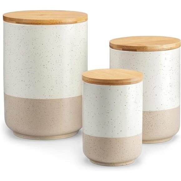 Sabine Canister Sets for Kitchen, Ceramic Kitchen Canisters for Countertop